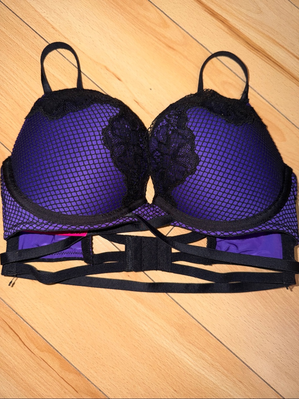Lace-Trim Strappy Push-Up Bra - Purple & Black and